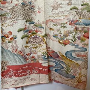 Vintage kimono with traditional four seasons pattern